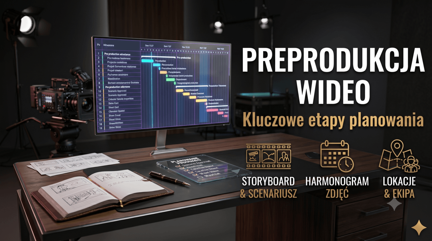 ekipa filmowa przygotowująca plan zdjęciowy podczas preprodukcji wideo