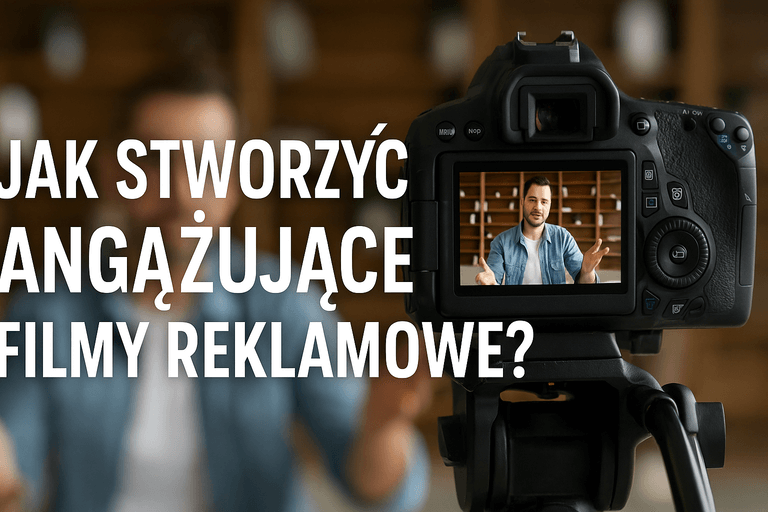 plan filmowy podczas realizacji reklamy: kamera, światła i reżyser przy monitorze podglądu